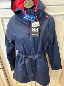 womens NEW WITH TAGS Helly Hansen Lyness Navy Trench Coat /Pink Trim Size Med - Picture 1 of 22