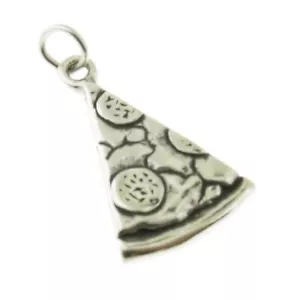 925 Sterling Silver Slice of Pepperoni Pizza Charm Made in USA - Picture 1 of 2