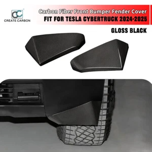 2pcs Dry Carbon Fiber Front Bumper Fender Trim Covers For Tesla Cybertruck 2024+ - Picture 1 of 9