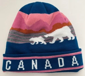 Great Northern Knit Beanie Hat Sherpa CANADA Childs 4-6X Blue Pink Polar Bears - Picture 1 of 4