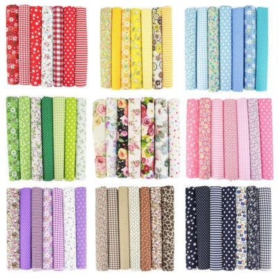 7x Cotton Fabric Bundles Squares Patchwork Quilting DIY Craft Material Scraps - Image 1 of 4