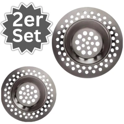 2x Abflusssieb Abfluss Sieb Haarsieb Küche Spülbecken Dusche Badewanne Edelstahl - Bild 1 von 4