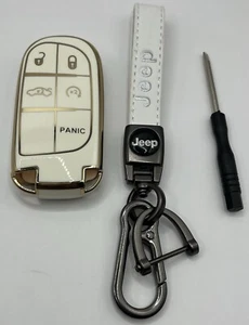 Key Fob Cover With Keychain Car Key Case Protector Holder Fits Jeep White Set - Picture 1 of 2