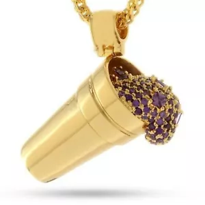 14K Oro Giallo Sopra Argento Rotondo Zircone Cubico Viola Drank Ciondolo - Foto 1 di 1