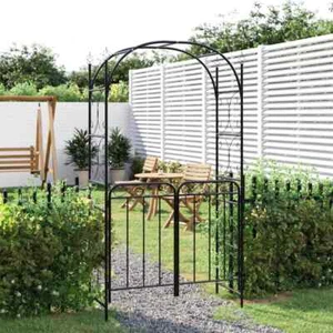 Garden Arch With Gate Black Powder-coated steel Extra Tall vidaXL - Picture 1 of 10