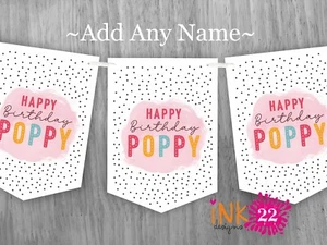 Personalised Kids Girls Birthday Party Decoration Bunting Flags Banner - Picture 1 of 1