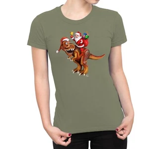 1Tee Mujer Papá Noel Montando Dinosaurio T rex Navidad Camiseta Camiseta - Imagen 1 de 25