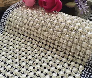 Vestido de tela blanco con adornos brillantes de diamantes de imitación de cristal de 1 o 5 yardas 24 filas - Imagen 1 de 13