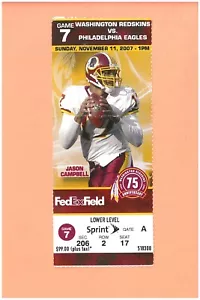 Biglietto Sean Taylor ULTIMA partita prima dell'omicidio 11-11-2007 Washington Redskins Eagles - Foto 1 di 2