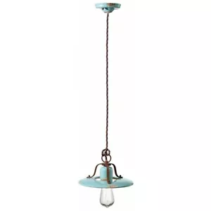 Lampadario a sospensione in ceramica vintage retrò celeste e ruggine FLR-65 - Foto 1 di 7