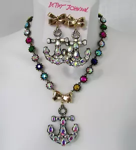 Betsey Johnson Anchor Statement Necklace Earrings Set Gift Box NWT - Picture 1 of 9