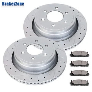 REAR Brake Rotors and Pads fit for Ford F-150 2012-2020 Manual Parking Slotted - Picture 1 of 7