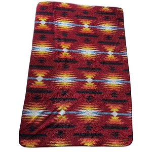 Pendleton Aztec Southwest Red Black Orange Yellow Blue White Sherpa 48x70 Throw - Picture 1 of 7