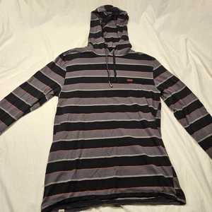 Vans Hoodie Shirt Mens Medium Black Gray Red Striped Pullover Hooded Skate - Picture 1 of 9