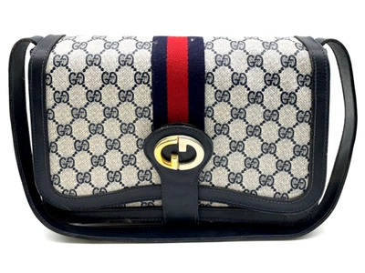 Auth Gucci GG Supreme Sherry Line PVC Leather Navy Shoulder Bag i110193 - Image 1 of 4
