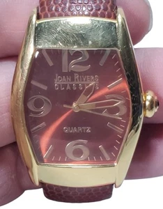 Vtg Joan Rivers Classics Watch Gold & Brown Tone Leather Open Cuff Bangle V377 - Picture 1 of 12
