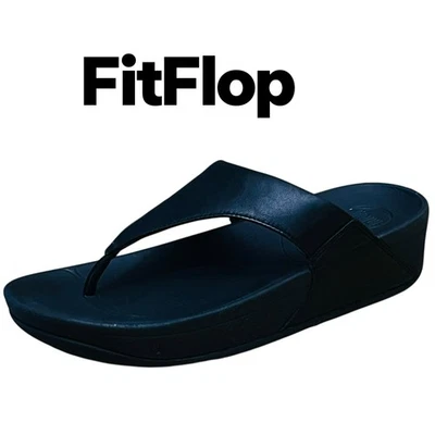 FitFlop Women's Comfortable Lulu Leather Toe-Post Regular Sandals Black Sz 8 - Image 1 of 4