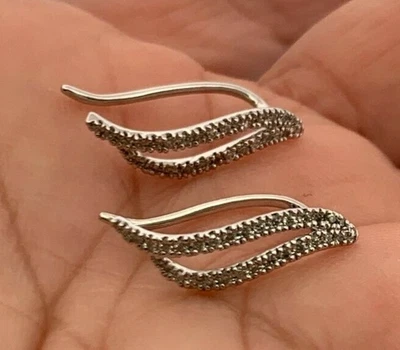14K Solid White Gold Diamond Leaf Drop Hook Dainty Earrings 0.48 Tcw - Image 1 of 4