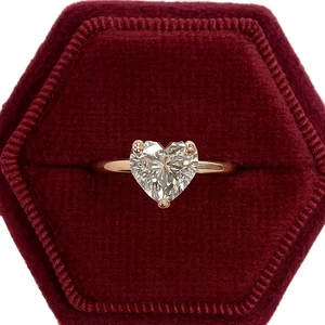 IGI GIA Lab Grown Diamond Engagement Ring 1.10 Ct Heart Cut 14K Rose Gold Size 6 - Picture 1 of 11