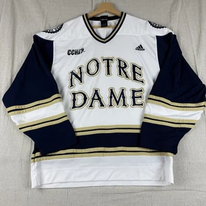 VTG Notre Dame Adidas Hockey Jersey White CCHA Long Sleeve V-Neck Small - Picture 1 of 14