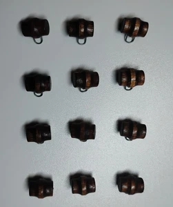 Vintage 1/2" Dark Brown Wooden Barrel Buttons with Metal Shanks - 1 Dozen - Picture 1 of 3