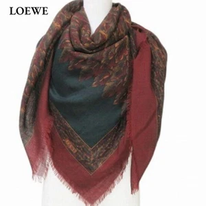 Loewe Extra Large Wool Silk Stole Shawl Bordeaux Red Green 131×134cm Fringe - Picture 1 of 10