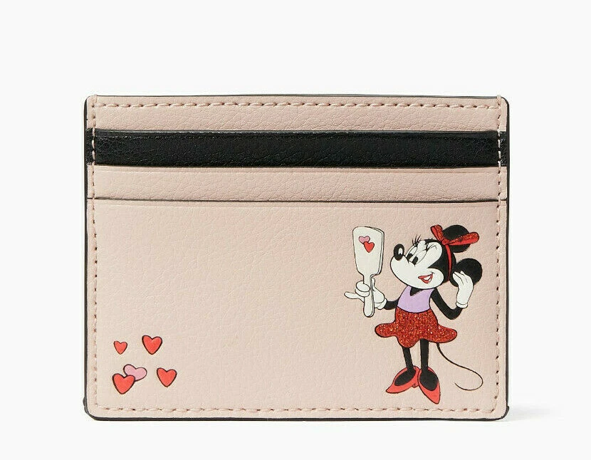Kate Spade X Disney Minnie Mouse Small Slim Leather Cardholder Black Beige