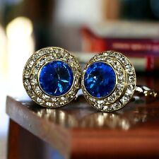 Beautiful Big Blue Rhinestone Clip On Earrings Stunning