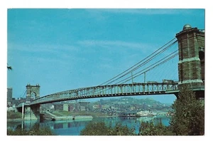 HÄNGEBRÜCKE Eine der ersten 1867 Seitenansicht CINCINNATI Ohio Postkarte OH - Bild 1 von 2