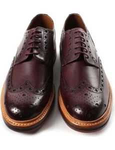 Men's handcrafted genuine brown leather Oxford Brogue Wingtip Derby shoes 8-9-10 - Picture 1 of 6