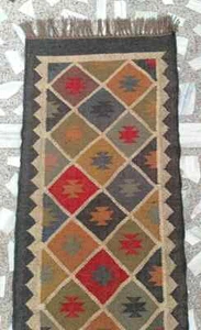 Teppich Natur Handgewebt Wolle Juteteppich Vintage Kelimteppich Terraditional Kelim Carpet - Bild 1 von 8