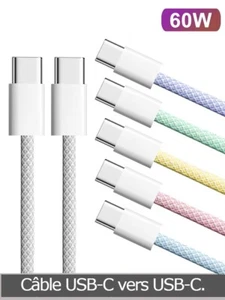 Chargeur câble USB-C vers USB-C Compatible iPhone 15 / iPhone 16 Xiaomi Samsung - Photo 1/7