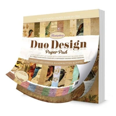 Hunkydory Duo Design pad 8x8" 48 x 150 gsm Golden Melodies & Handwritten Scripts - Image 1 of 2