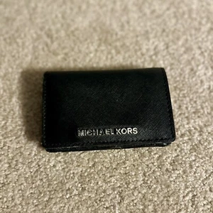 Michael Kors Pebbled Leather Trifold Organizer ID Card Zip Coin Wallet BLACK - Picture 1 of 4