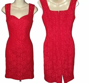 abito a tubino scollo a cuore rosso vintage Union made vintage taglia 6 - Foto 1 di 3