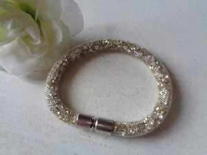 Armband Netzschlauch weiß Nylon Stardust Mesh kristall/bronze strass  Magnet - Bild 1 von 2