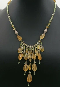 Necklace Women's Choker Quartz Citrine Yellow And Peridot Green Made IN Italy - Picture 1 of 12