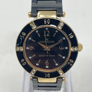 Anne Klein Watch Women 32mm Black Ceramic Gold Tone MISSING STONES New Battery - Picture 1 of 18