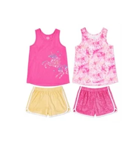 NWT 4-Piece Girls 14-16 XL Tank-Top Shirts & Shorts Pajama Set UNICORN Tie Dye  - Picture 1 of 2