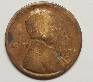 L@@k A 1956 D Lincoln centesimo di grano colpito attraverso il dritto del grasso ed errore inverso - Foto 1 di 2