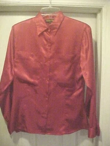 Kelly Harper Damen rot Knopfleiste glänzende Bluse Größe 8 100 % Polyester lang Sl - Bild 1 von 6