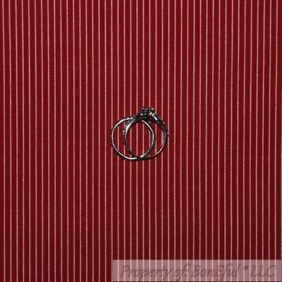 BonEful Fabric FQ Cotton Quilt Dark Red Cream Calico Ticking Stripe Small Little - Image 1 of 4