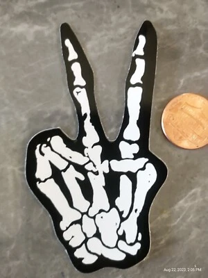 Small Hand made Decal Sticker SKULL Bones hand with Peace sign - Image 1 of 3