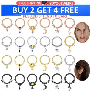 16G Dangle Septum Clicker Steel Hinged Nose Ring Lip Cartilage Daith Hoop - ONE - Picture 1 of 35