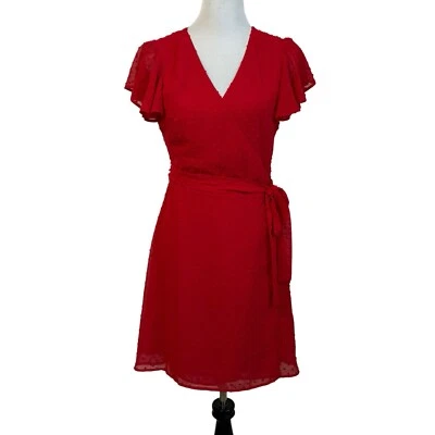 Mini Vestido Lulus Much to Celebrate Swiss Dot Manga Acampanada Talla Mediana Rojo Foto 1 de 4