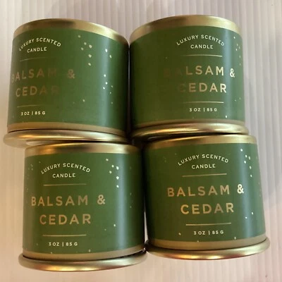 Illume CANDLE (4) Balsam & Cedar DEMI TIN Vanity Travel SOY (3 oz x4) RARE SET! - Image 1 of 4