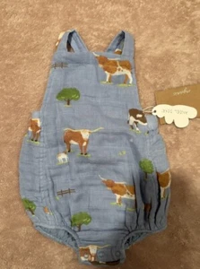 NWT Angel Dear Sunsuit Romper Bamboo Longhorn Cattle Cows 3-6 Months Organic - Picture 1 of 3
