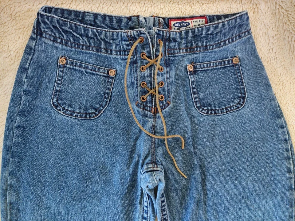 Jeans para niñas viejos azul marino talla 12 cuero encaje frontal cremallera trasera 24x26" Foto 1 de 4