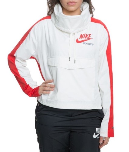OFF WHITE Giacca pullover donna Nike Archive taglia media rosso sporco bianco collo cappuccio nuovo