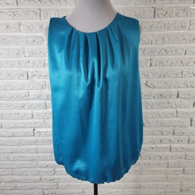 LIz Claiborne Womens Top XL Sleeveless Blue Satin Back Zip Pleated Office Lined - Image 1 of 4